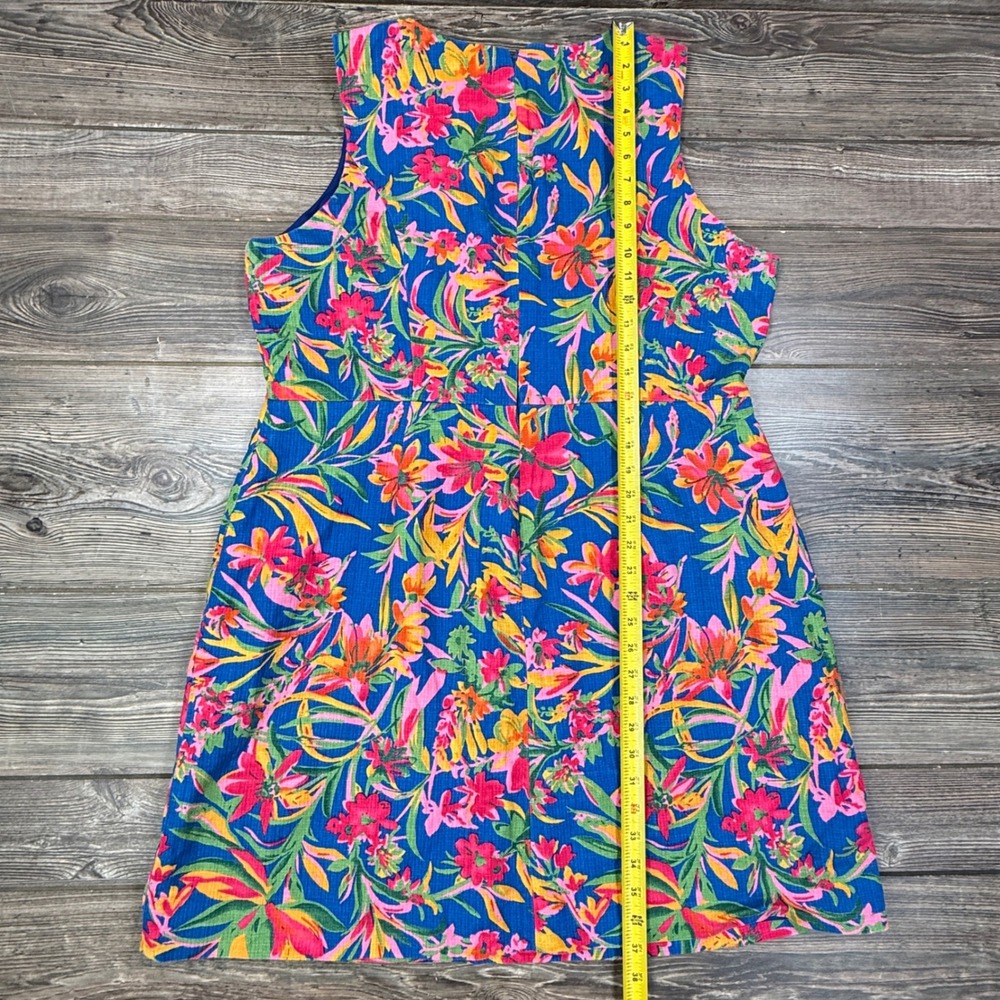 J.Crew Women Size 20 Shift Dress Blue Tropical Floral Cotton Pique Sleeveless - Picture 6 of 8
